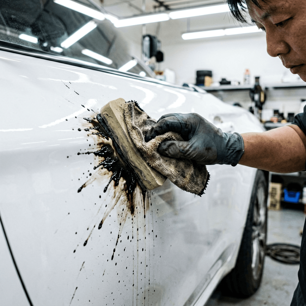 ピッチタールはどう除去するのが正解?塗装を守る6ステップ施工法とKIHCES KP-1100 Proで仕上げる軽研磨テクニック|トラブルシューティング