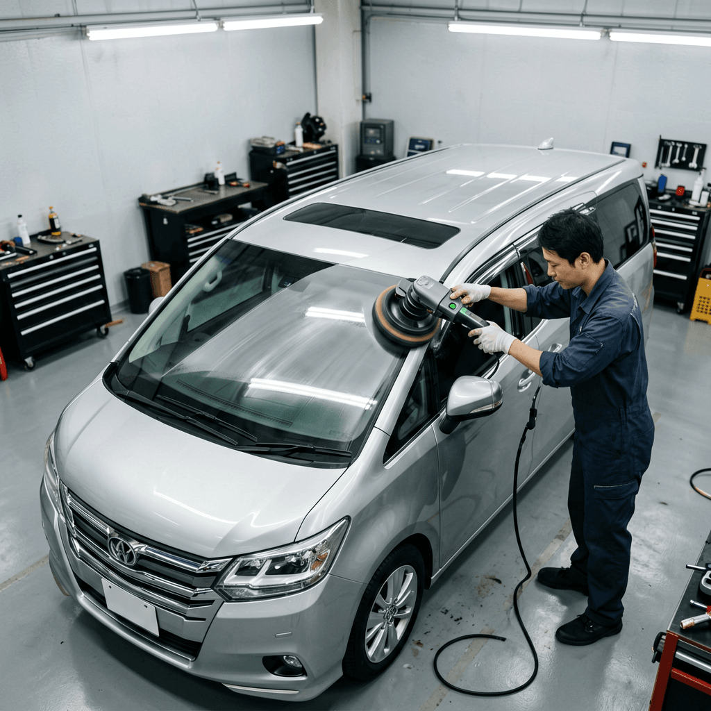 ルーフのクリア剥がれはどう蘇るのか?12年落ちミニバンを 93% まで再生した施工事例と KIHCES KP-1100 Pro 段階研磨の全工程|施工事例